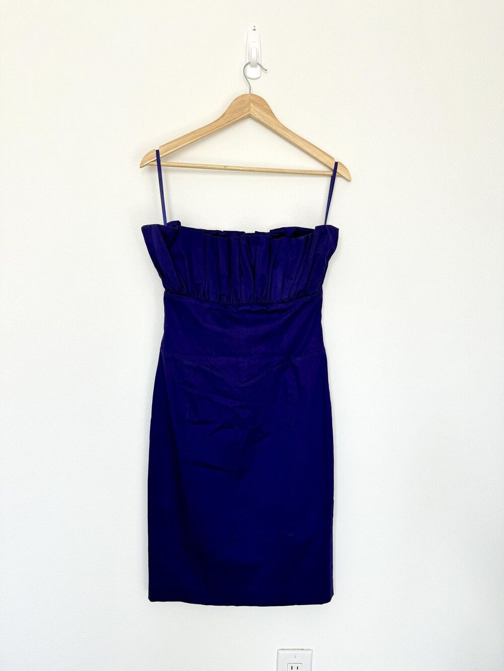 Ted Baker Dress Womens 2 Purple Sheath Pencil Sweetheart Strappy Lined Pleated